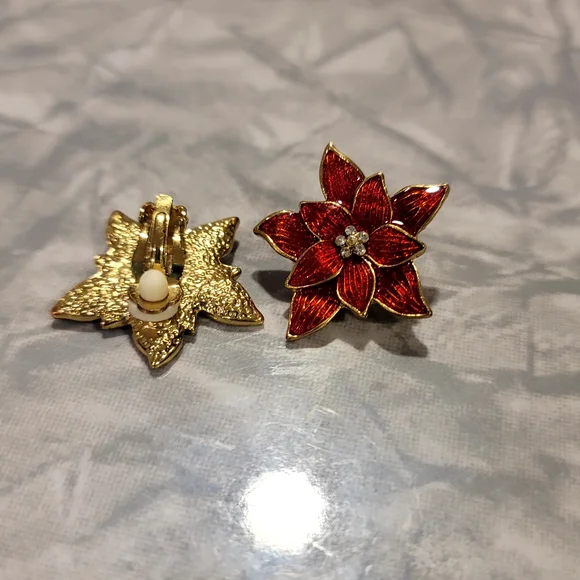 Elegant Red Floral Earrings - Picture 2 of 2